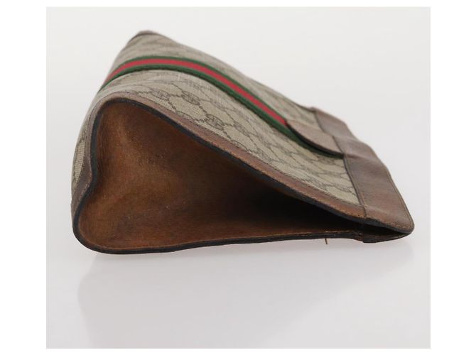 Borsa a pochette GUCCI GG Supreme Web Sherry Line PVC Beige Auth 205187 - vista 4