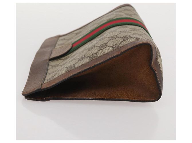 Borsa a pochette GUCCI GG Supreme Web Sherry Line PVC Beige Auth 205187 - vista 6