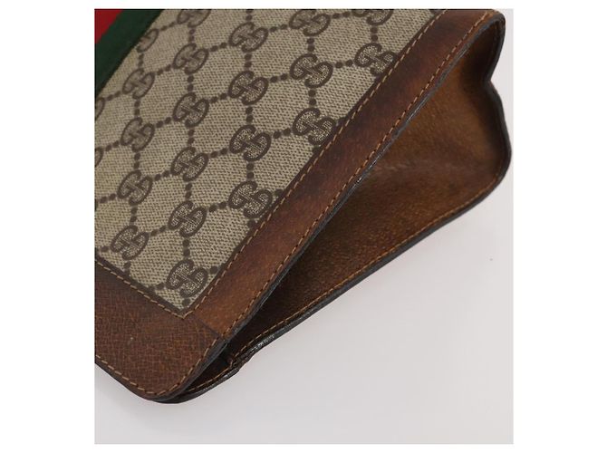Borsa a pochette GUCCI GG Supreme Web Sherry Line PVC Beige Auth 205187 - vista 7