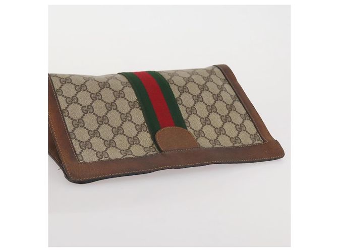 Borsa a pochette GUCCI GG Supreme Web Sherry Line PVC Beige Auth 205187 - vista 8