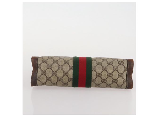 Borsa a pochette GUCCI GG Supreme Web Sherry Line PVC Beige Auth 205187 - vista 9