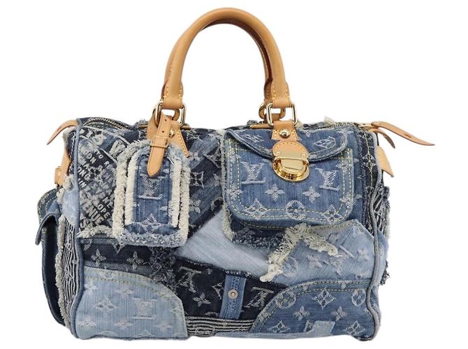 LOUIS VUITTON Monogram Denim Patchwork Speedy 30 Tasche Blue M95380 LV Auth ki6823SAM Blau - vista 13