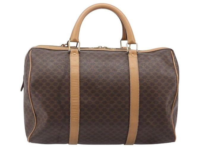 Céline Borsa Boston CELINE Macadam Canvas PVC Leather Brown Gold Auth 199445 Marrone D'oro - vista 3