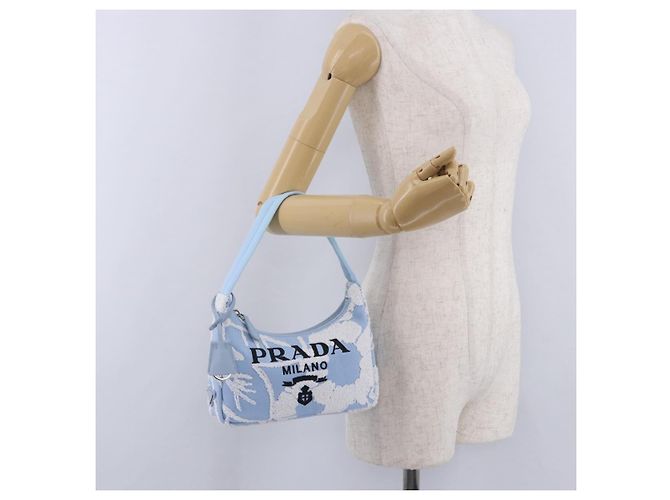 Bolsa de mão PRADA Canvas Blue Silver Auth ka6211V Prata Azul - vista 26