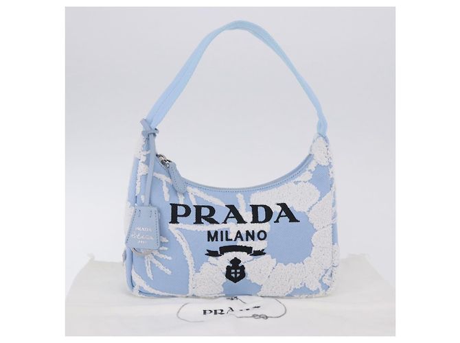 Bolsa de mão PRADA Canvas Blue Silver Auth ka6211V Prata Azul - vista 27