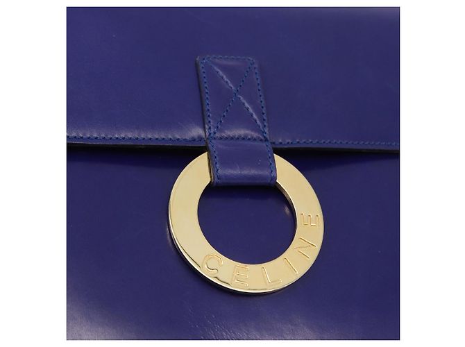 Céline Bolsa de Ombro CELINE Circle em Couro Azul Tom Dourado Auth gh2238 - vista 14