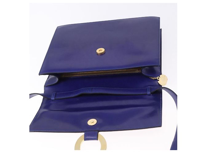 Céline Bolsa de Ombro CELINE Circle em Couro Azul Tom Dourado Auth gh2238 - vista 15