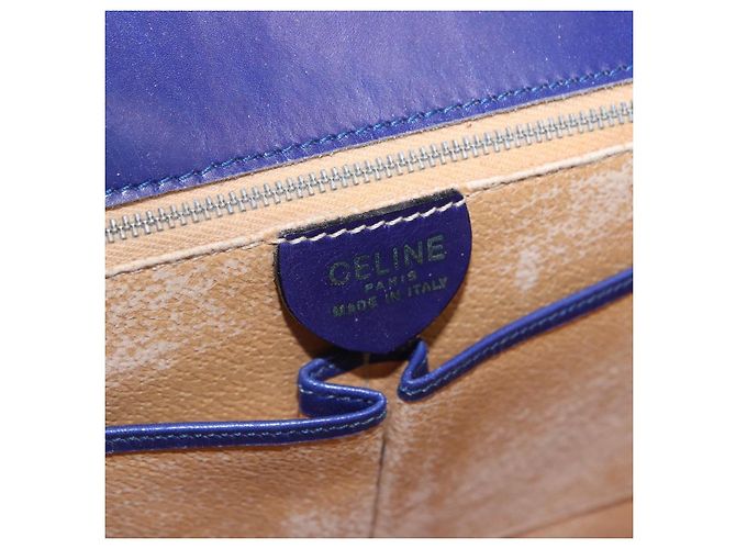 Céline Bolsa de Ombro CELINE Circle em Couro Azul Tom Dourado Auth gh2238 - vista 16