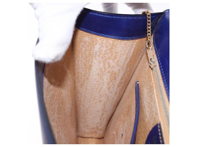Céline Bolsa de Ombro CELINE Circle em Couro Azul Tom Dourado Auth gh2238 - vista 19