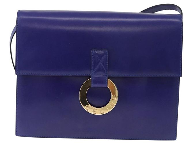 Céline Bolsa de Ombro CELINE Circle em Couro Azul Tom Dourado Auth gh2238 - vista 2