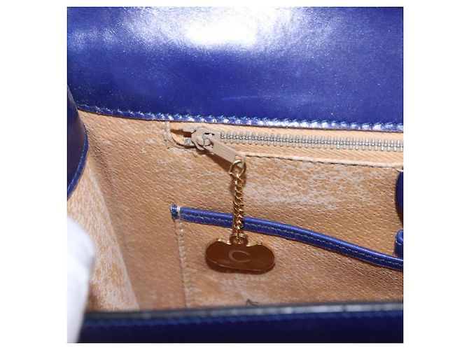 Céline Bolsa de Ombro CELINE Circle em Couro Azul Tom Dourado Auth gh2238 - vista 20