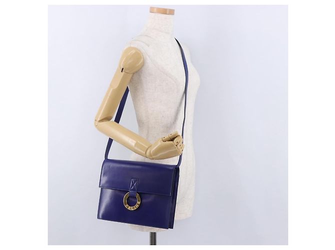 Céline Bolsa de Ombro CELINE Circle em Couro Azul Tom Dourado Auth gh2238 - vista 23