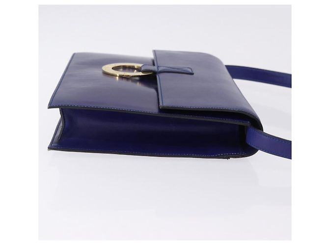 Céline Bolsa de Ombro CELINE Circle em Couro Azul Tom Dourado Auth gh2238 - vista 4