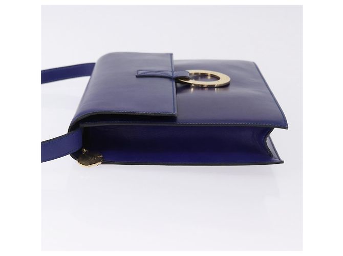Céline Bolsa de Ombro CELINE Circle em Couro Azul Tom Dourado Auth gh2238 - vista 5