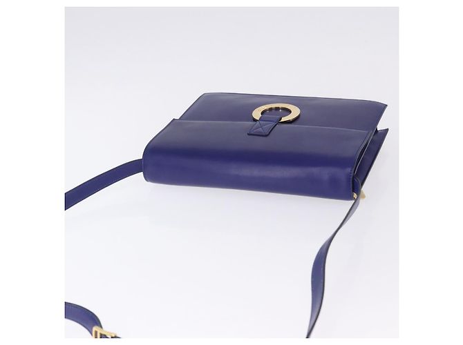 Céline Bolsa de Ombro CELINE Circle em Couro Azul Tom Dourado Auth gh2238 - vista 6