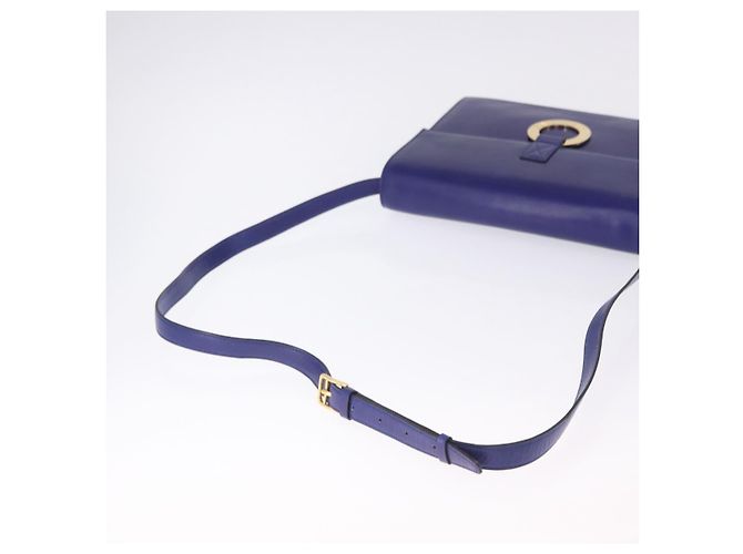 Céline Bolsa de Ombro CELINE Circle em Couro Azul Tom Dourado Auth gh2238 - vista 7