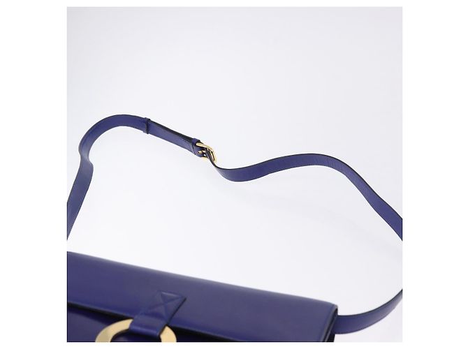 Céline Bolsa de Ombro CELINE Circle em Couro Azul Tom Dourado Auth gh2238 - vista 8