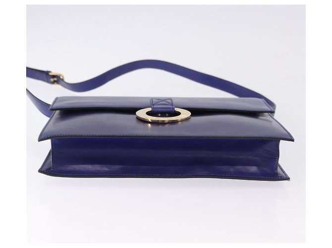 Céline Bolsa de Ombro CELINE Circle em Couro Azul Tom Dourado Auth gh2238 - vista 9