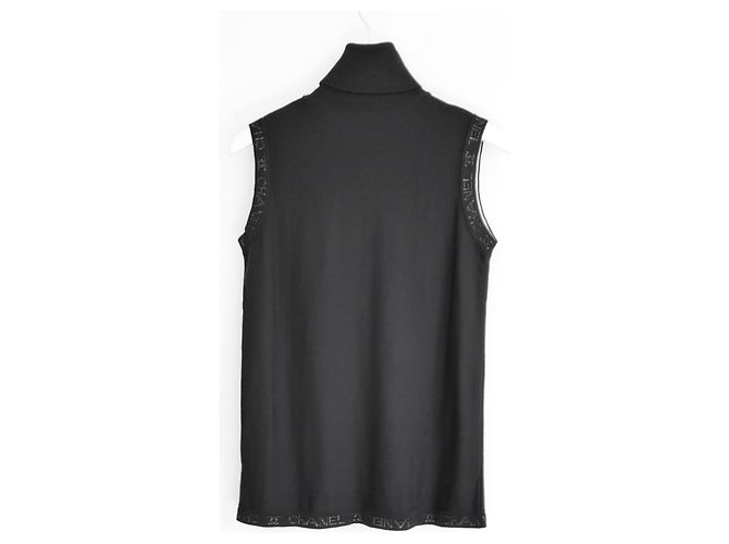 Chanel Sport Ärmelloser Wollpullover mit Logo-Besatz Herbst 2007 Schwarz - Ansicht 4