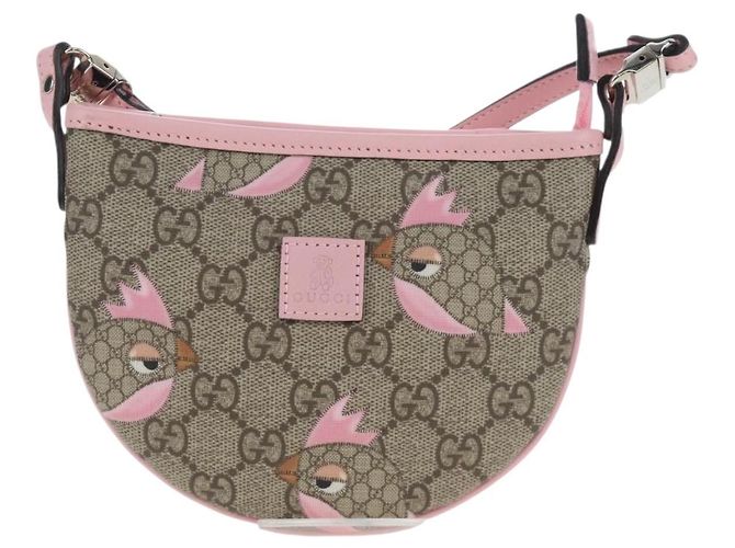Borsa GUCCI GG Supreme Papagallo per bambini in PVC e pelle beige 297540 Auth 199825M D'oro - vista 13