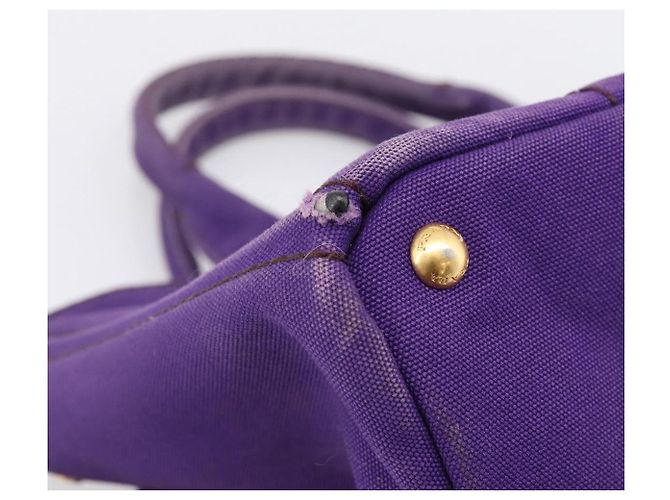 Saco Tote PRADA Canapa GM Canvas Roxo Ouro Auth 204261 Dourado - vista 11