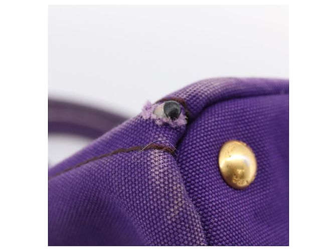 Saco Tote PRADA Canapa GM Canvas Roxo Ouro Auth 204261 Dourado - vista 12