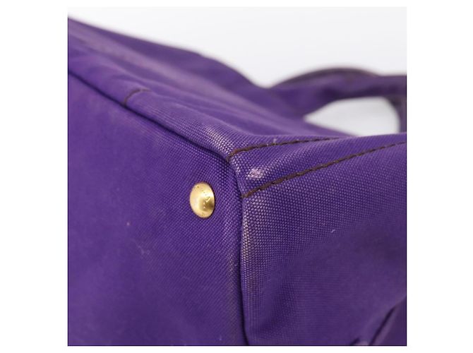 Saco Tote PRADA Canapa GM Canvas Roxo Ouro Auth 204261 Dourado - vista 13