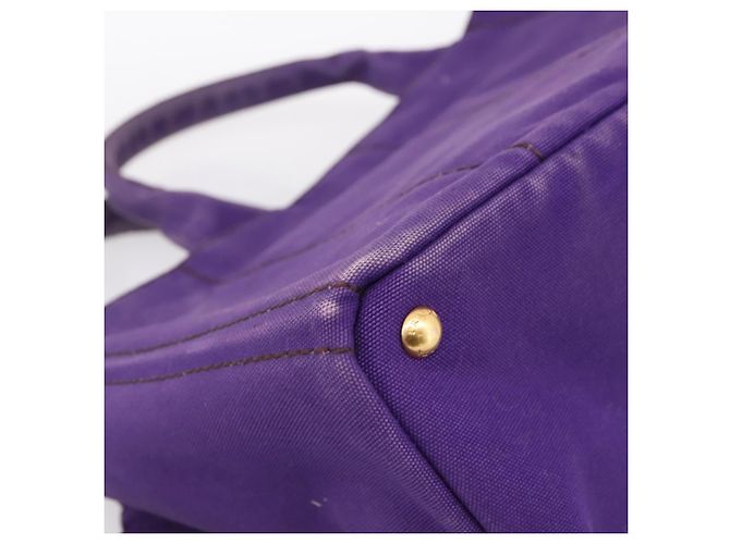 Saco Tote PRADA Canapa GM Canvas Roxo Ouro Auth 204261 Dourado - vista 14