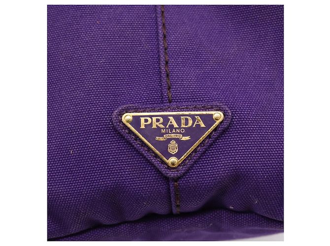Saco Tote PRADA Canapa GM Canvas Roxo Ouro Auth 204261 Dourado - vista 15