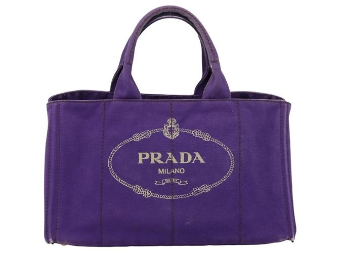 Saco Tote PRADA Canapa GM Canvas Roxo Ouro Auth 204261 Dourado - vista 2