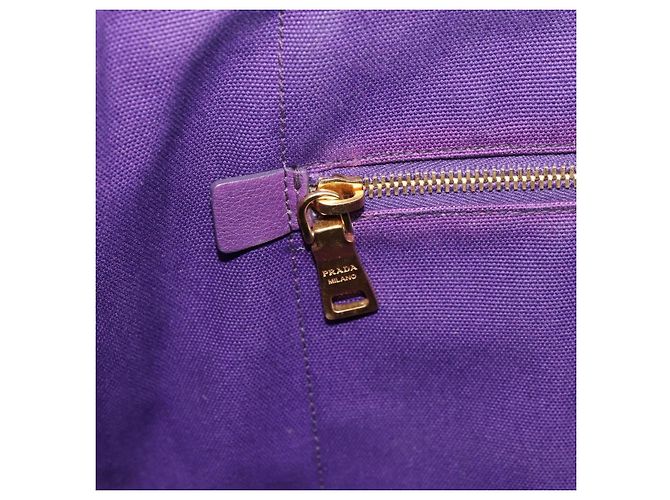 Saco Tote PRADA Canapa GM Canvas Roxo Ouro Auth 204261 Dourado - vista 20
