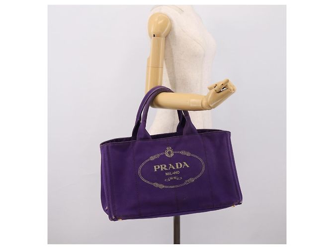 Saco Tote PRADA Canapa GM Canvas Roxo Ouro Auth 204261 Dourado - vista 25