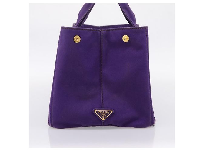 Saco Tote PRADA Canapa GM Canvas Roxo Ouro Auth 204261 Dourado - vista 4