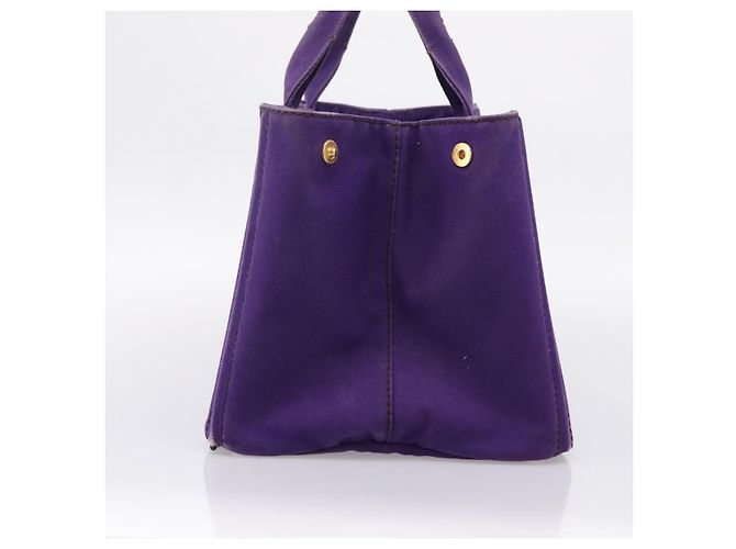 Saco Tote PRADA Canapa GM Canvas Roxo Ouro Auth 204261 Dourado - vista 5