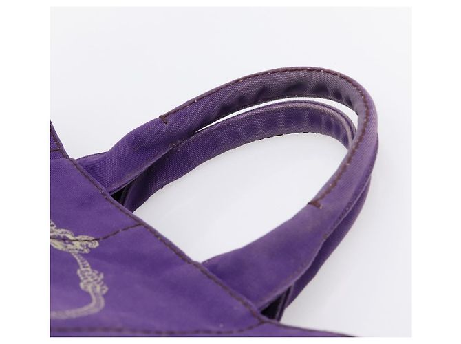 Saco Tote PRADA Canapa GM Canvas Roxo Ouro Auth 204261 Dourado - vista 7
