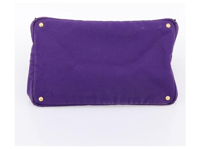 Saco Tote PRADA Canapa GM Canvas Roxo Ouro Auth 204261 Dourado - vista 8