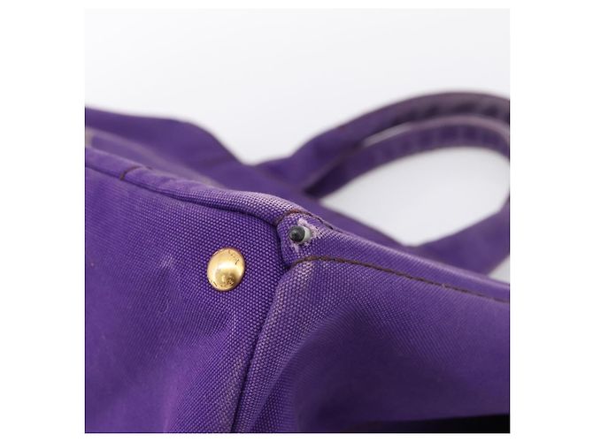 Saco Tote PRADA Canapa GM Canvas Roxo Ouro Auth 204261 Dourado - vista 9