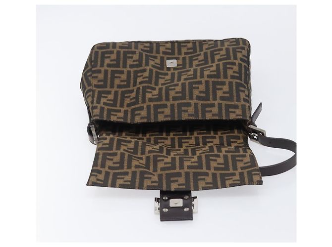 Borsa a tracolla FENDI Zucca Canvas Mamma Baguette Marrone Nero Auth am12622V - vista 17