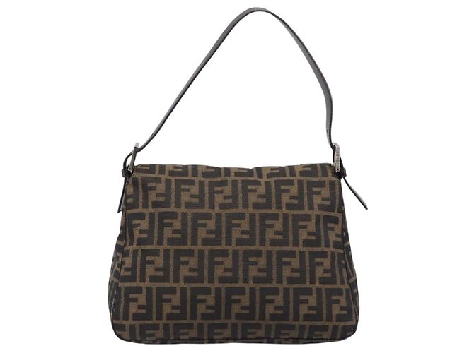 Borsa a tracolla FENDI Zucca Canvas Mamma Baguette Marrone Nero Auth am12622V - vista 3