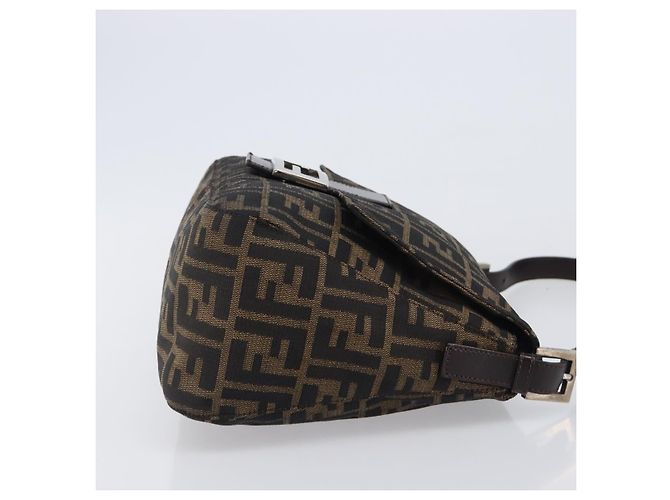 Borsa a tracolla FENDI Zucca Canvas Mamma Baguette Marrone Nero Auth am12622V - vista 4
