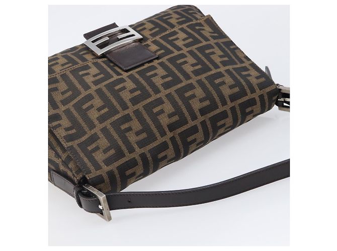 Borsa a tracolla FENDI Zucca Canvas Mamma Baguette Marrone Nero Auth am12622V - vista 6
