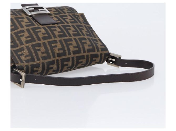 Borsa a tracolla FENDI Zucca Canvas Mamma Baguette Marrone Nero Auth am12622V - vista 7