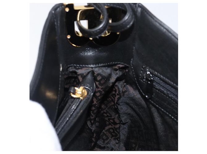 Bolsa de Ombro BALLY em Couro Preta e Dourada Auth 202700V Preto Dourado - vista 19