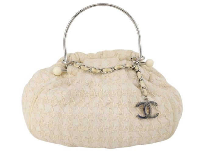 Bolso CHANEL Tweed Blanco Plata CC Auth 196872 - vista 2