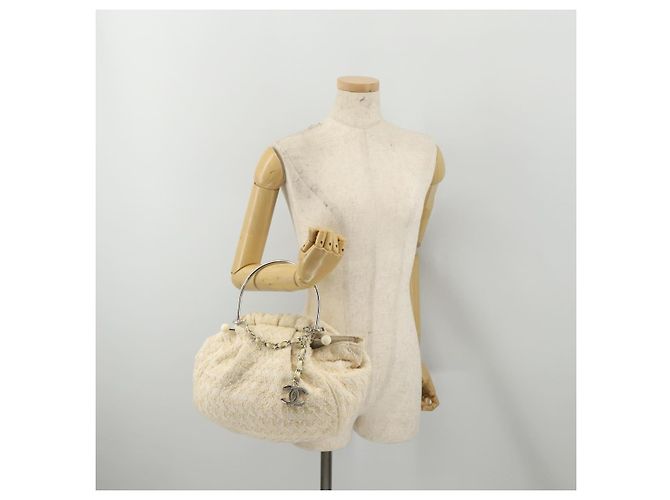 Bolso CHANEL Tweed Blanco Plata CC Auth 196872 - vista 22