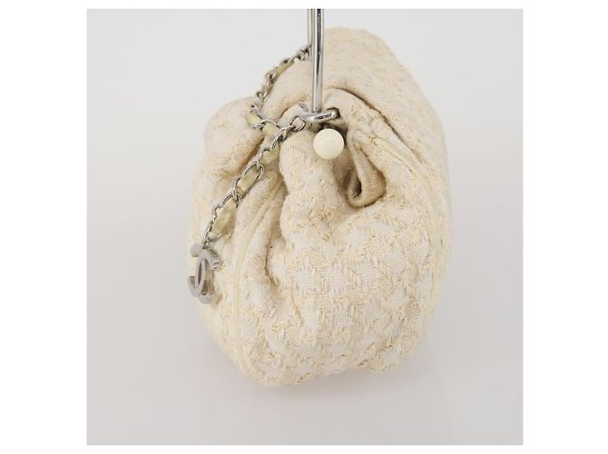 Bolso CHANEL Tweed Blanco Plata CC Auth 196872 - vista 4
