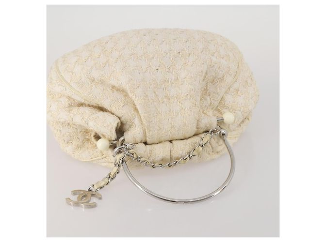 Bolso CHANEL Tweed Blanco Plata CC Auth 196872 - vista 6