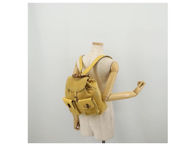 Zaino GUCCI Bamboo Suede Yellow Gold 003 58 0016 Auth 200716A D'oro Giallo - vista 29