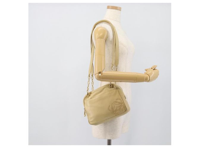Borsa a tracolla con catena LOEWE in pelle beige oro autentica 192241A D'oro - vista 22