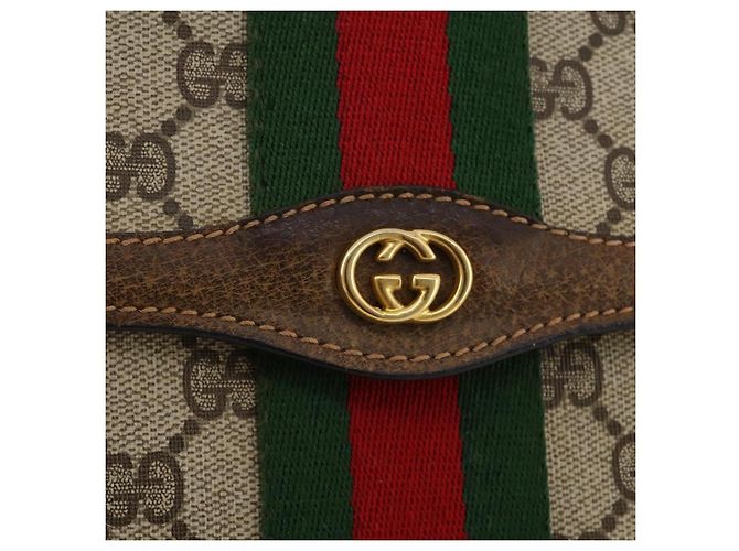 Borsa GUCCI GG Supreme Web Sherry Line PVC Beige Gold 37 014 3087 Auth 205150A - vista 16